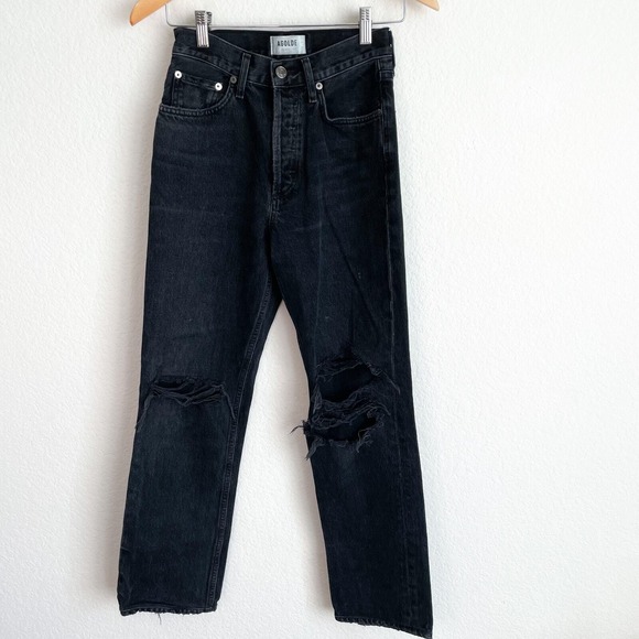 AGOLDE Lana Black Distressed Straight Leg Jeans - Picture 5 of 13